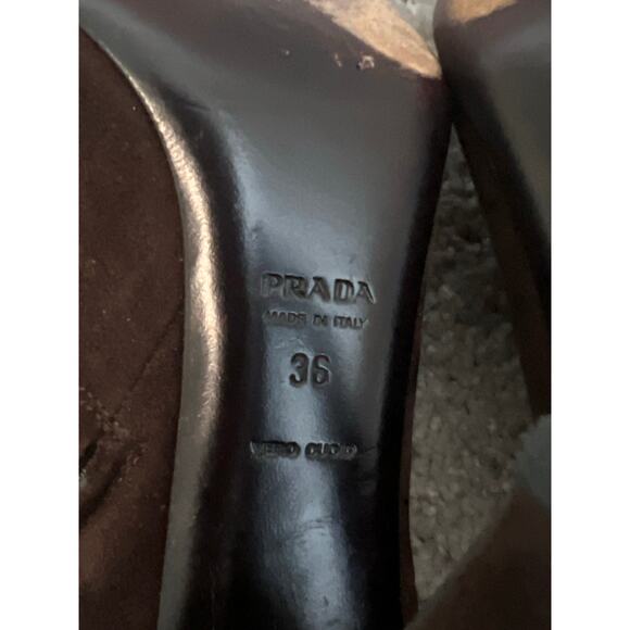 Prada Vero Cuoio Suede Leather Pointed Toe Cone Heel Ankle Bootie Brown Women 36 - Picture 11 of 11